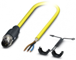 Sensor actuator cable, M12-cable plug, straight to open end, 3 pole, 10 m, PVC, yellow, 4 A, 1409514