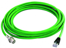 Sensor actuator cable, M12-cable socket, straight to RJ45-cable plug, straight, 0.5 m, PUR, green, 100017390