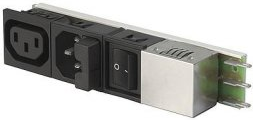 IEC plug C14, 50 to 60 Hz, 2 A, 250 VAC, 2 W, 4 mH, solder connection, 5424.2151.301