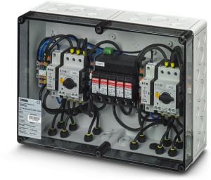 Switchgear combination, 1000 VDC for connection of 2x 2 strings, (H x W x D) 254 x 361 x 111 mm, IP65, polycarbonate, gray, 1047767