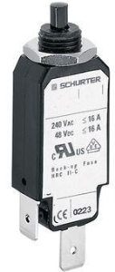 Circuit breaker, 1 pole, T characteristic, 6 A, 48 V (DC), 240 V (AC), faston plug 6.3 x 0.8 mm, threaded fastening, IP40