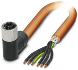 Sensor actuator cable, M12-cable socket, angled to open end, 6 pole, 1.5 m, PUR, orange, 8 A, 1414900