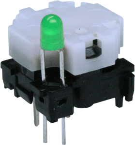 Short-stroke pushbutton, 1 Form A (N/O), 100 mA/28 V, illuminated, green, actuator (white, L 4.3 mm), 0.7 N, THT