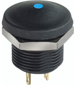Pushbutton, 1 pole, black, illuminated  (blue), 0.1 A/28 V, mounting Ø 15.5 mm, IP67/IP69K, IXP3S02BRXCD