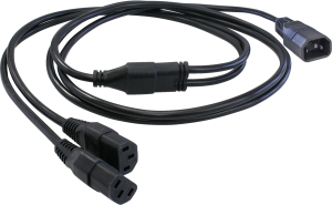Distributor, International, C14-plug, straight on 2 x C13 jack, straight, H05VV-F3G1.0mm², black, 2.35 m