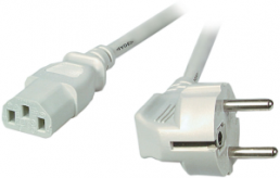 Power cord, Europe, plug type E + F, angled on C13 jack, straight, gray, 2.5 m