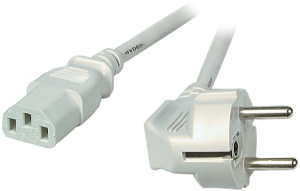 Power cord, Europe, plug type E + F, angled on C13 jack, straight, gray, 2 m