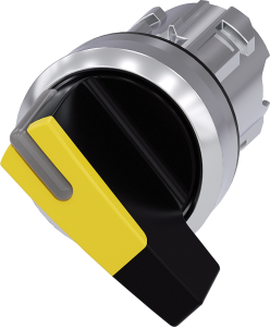 Toggle switch, illuminable, latching, waistband round, yellow, front ring silver, 90°, mounting Ø 22.3 mm, 3SU1052-2CF30-0AA0