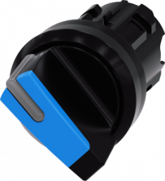 Toggle switch, illuminable, groping, waistband round, blue, front ring black, 45°, mounting Ø 22.3 mm, 3SU1002-2BC50-0AA0