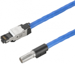 Sensor actuator cable, M12-cable plug, straight to RJ45-cable plug, straight, 8 pole, 1 m, Radox EM 104, blue, 0.5 A, 2451090100