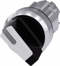 Toggle switch, illuminable, groping, waistband round, white, front ring silver, 45°, mounting Ø 22.3 mm, 3SU1052-2BC60-0AA0