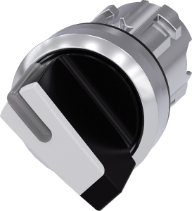 Toggle switch, illuminable, groping, waistband round, white, front ring silver, 45°, mounting Ø 22.3 mm, 3SU1052-2BC60-0AA0
