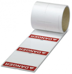 Polyvinyl chloride instruction sign, (L x W) 100 x 65 mm, red/white, Roll with 100 pcs