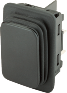 Rocker switch, black, 2 pole, (On)-Off-(On), changeover switch ( pole), 12 (4) A/250 VAC, IP65, unlit, unprinted