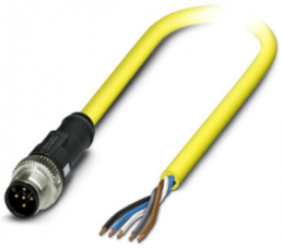 Sensor actuator cable, M12-cable plug, straight to open end, 5 pole, 2 m, PVC, yellow, 4 A, 1406159