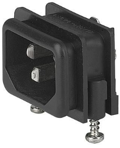 Combination element C14, 3 pole, screw mounting, PCB connection, black, GSF1.1006.51