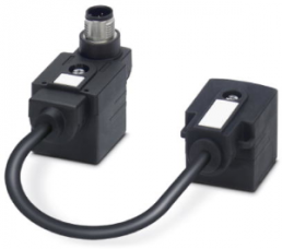 Sensor actuator cable, M12-cable plug, straight to valve connector DIN shape A, 4 pole, 0.1 m, PUR/PVC, black, 4 A, 1458101