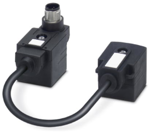 Sensor actuator cable, M12-cable plug, straight to valve connector DIN shape A, 4 pole, 0.2 m, PUR/PVC, black, 4 A, 1458127