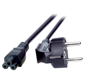 Power cord, Europe, plug type E + F, angled on C5 jack, straight, black, 5 m