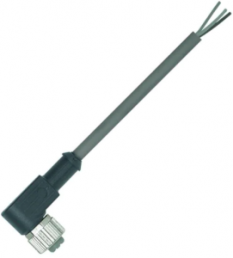 Sensor actuator cable, M8-plug, angled to open end, 3 pole, 1.5 m, PUR, gray, 4 A, 21025544301