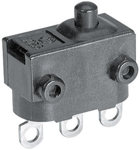 Subminiature snap-action switch, On-On, solder connection, pin plunger, 1.3 N, 4 A/12 VDC, IP40
