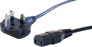 Device connection line, UK, plug type G, angled on C17 jack, straight, H05VV-F2x1.0mm², black, 2.5 m