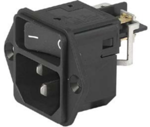 Plug C14, 3 pole, screw mounting, plug-in connection, black, DC11.0001.001