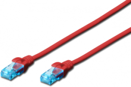 Patch cable, RJ45 plug, straight to RJ45 plug, straight, Cat 5e, U/UTP, PVC, 1 m, red