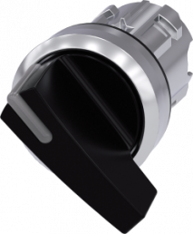Toggle switch, illuminable, latching, waistband round, black, front ring silver, 90°, mounting Ø 22.3 mm, 3SU1052-2CF10-0AA0