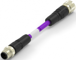 Sensor actuator cable, M12-cable plug, straight to M12-cable socket, straight, 2 pole, 2 m, PUR, purple, 4 A, TAB62546501-020