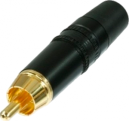 RCA plug for cable assembly 3.5 to 6.1 mm O.D., gold-plated, black color coding ring
