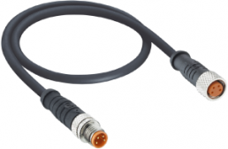 Sensor actuator cable, M8-cable plug, straight to M8-cable socket, straight, 3 pole, 0.6 m, PUR, black, 4 A, 0810 0800 03 300 0,6M
