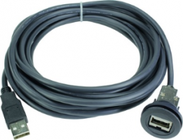 USB 2.0 Cable for front panel mounting, USB socket type A to USB plug type A, 3 m, black