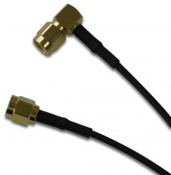 Coaxial Cable, SMA plug (angled) to SMA plug (straight), 50 Ω, RG-174/U, grommet black, 250 mm, 135103-02-M0.25