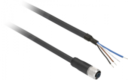 Sensor actuator cable, M8-cable socket, straight to open end, 4 pole, 5 m, PUR, black, 4 A, XZCP0941L5