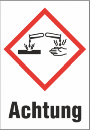 Hazardous goods sign, symbol: GHS05/text: "Achtung", (W) 37 mm, plastic, 013.28-9-52X37-V / 16 ST.