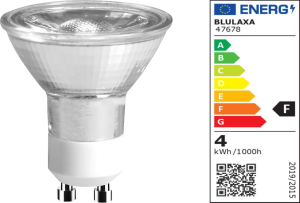 LED lamp, GU10, 4 W, 345 lm, 240 V (AC), 2700 K, 36 °, clear, warm white, F