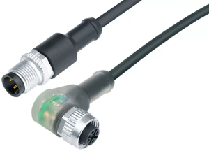 Sensor actuator cable, M12-cable plug, straight to M12-cable socket, angled, 4 pole, 2 m, PUR, black, 4 A, 77 3634 3429 50004-0200
