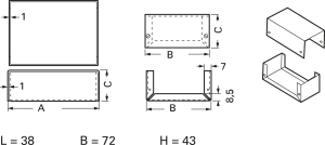 Die-cast aluminum enclosure, (L x W x H) 38 x 72 x 43 mm, gray (RAL 7001), IP40, 1/B.1