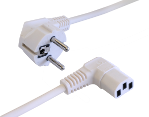 Device connection line, Europe, plug type E + F, angled on C13 jack, angled, H05Z1Z1-F3G1.0mm², white, 3 m