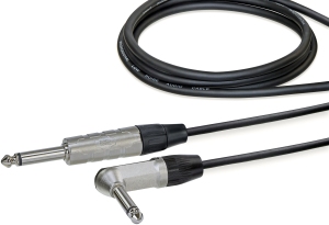 Audio connecting cable, 6.35 mm-mono plug, straight to 6.35 mm-stereo plug, angled, 6 m, nickel-plated, black