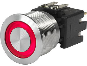 Pushbutton switch, 1 pole, silver, illuminated  (red), 16 A/250 V, mounting Ø 22 mm, IP65, 3-101-013