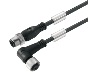 Sensor actuator cable, M12-cable plug, straight to M12-cable socket, angled, 3 pole, 3 m, PVC, black, 4 A, 1925370300