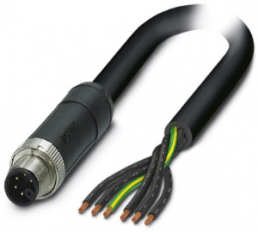 Sensor actuator cable, M12-cable plug, straight to open end, 6 pole, 1.5 m, PUR, black, 8 A, 1414949