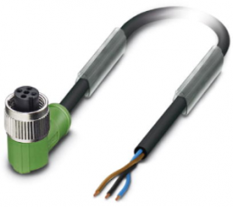 Sensor actuator cable, M12-cable socket, angled to open end, 3 pole, 3 m, PVC, black, 4 A, 1414553