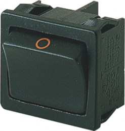 Rocker switch, black, 2 pole, On-Off, off switch, 12 (4) A/250 VAC, 8 (8) A/250 VAC, IP40, unlit, printed