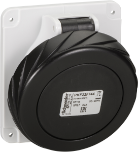 CEE surface-mounted socket, 4 pole, 32 A/480-500 V, black, IP67, PKF32F744
