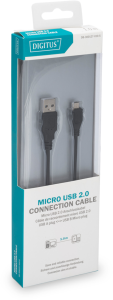 USB 2.0 Adapter cable, USB plug type A to micro USB jack type B, 1 m, black