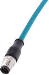 Patch cable, M12-cable plug, straight to M12-cable plug, straight, Cat 5e, SF/UTP, PUR, 7.5 m, blue