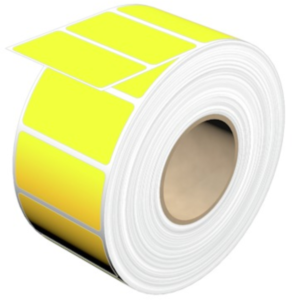 Cotton fabric Label, (L x W) 45 x 23 mm, yellow, Roll with 2000 pcs